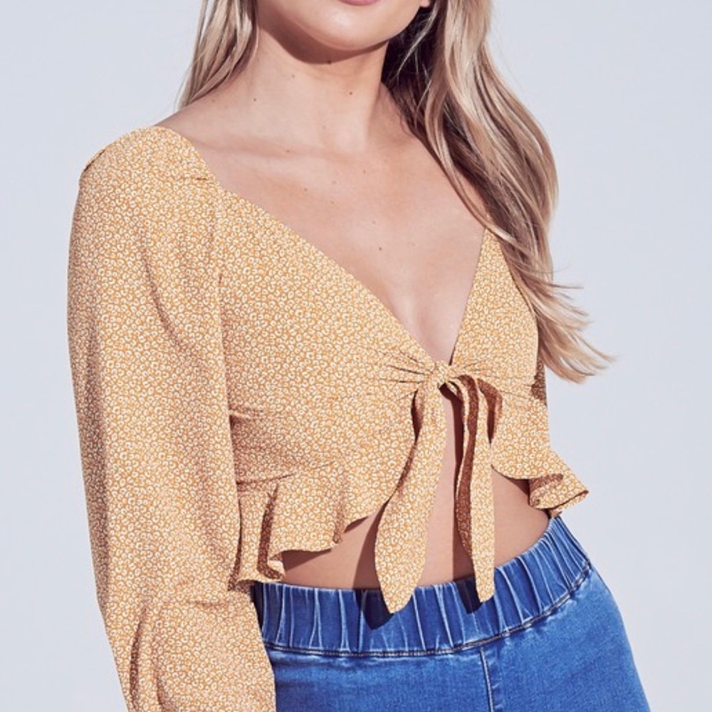 NWT princess Polly BLUE BLUSH Tie Front Woven Top